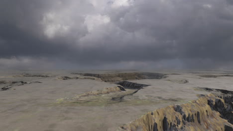 alien desert landscape under storm clouds