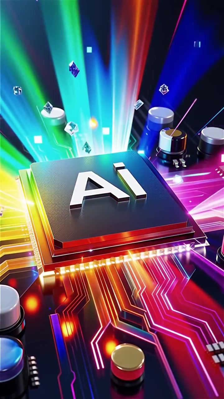 Sfondo tecnologico futuristico con chip AI e scheda madre