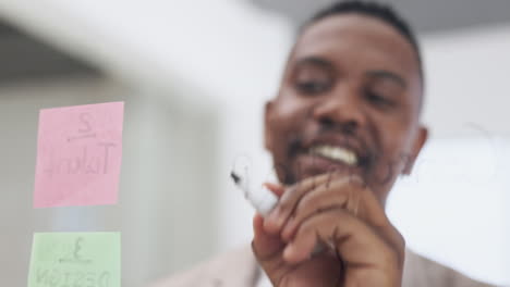 Planning, strategy and black man writing