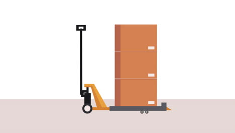 pallet jack and stacked boxes