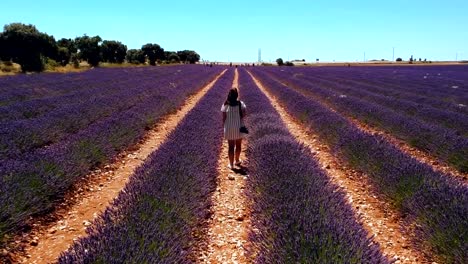 tracking shot of a young woman walking through