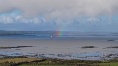 Beautiful Rainbow In Shannon Estuary In Ireland. - aerial shot