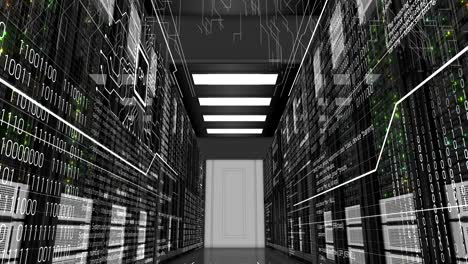 moving through the working rack servers in modern datacenter. cloud computing data storage. complex calculations. looped 3d animation. 4k ultra hd 3840x2160.