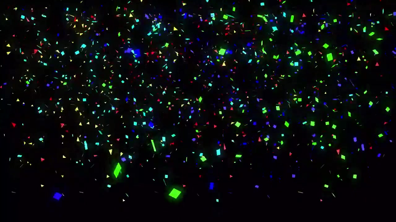 Coriandoli colorati che cadono su uno sfondo nero.