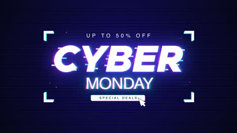 an animation of a glitch cyber monday offer banner