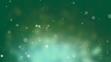 Animation-of-spots-floating-over-glowing-green-background