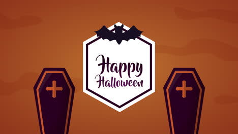 happy halloween celebration with bats flying animation