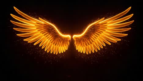 a stunning display of golden wings illuminated against a dark background, symbolizing freedom, beauty, and imagination in a captivating visual experience