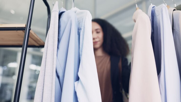 Moda, shopping e ricerca con donna in negozio