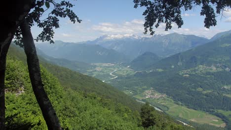 view of scenic soca valley in slovenia on beautiful summer day, zoom in