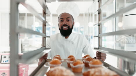 muffins, pastry chef and a man in a restaurant