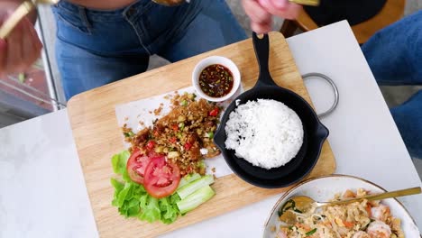 cooking and plating crispy pork with chili