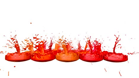 paints dance with time slowdown on white background. simulation of 3d splashes of ink on a musical speaker that play music. splashes as a bright background in ultra high quality 4k. shades of red 5