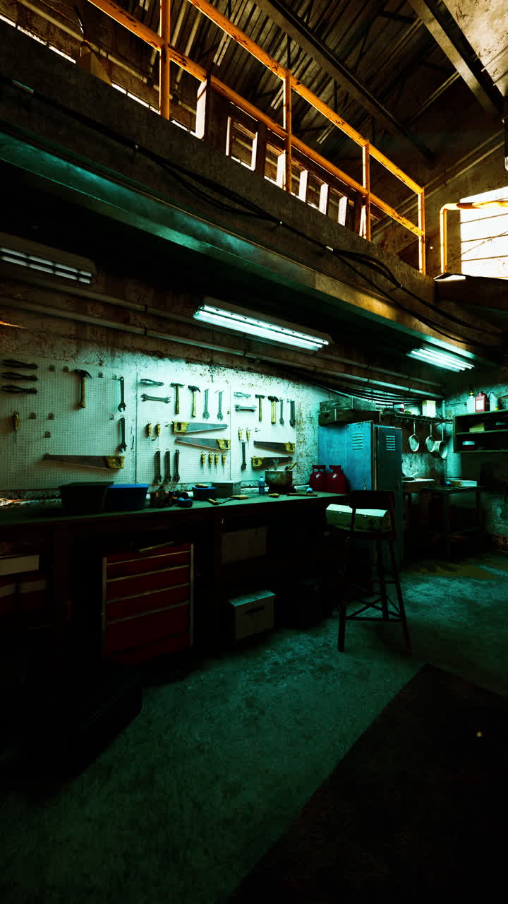 Dimly lit room with long counter