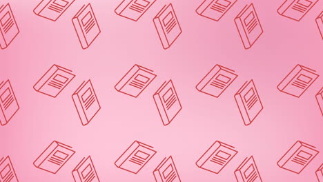 animation of multiple school book icons in seamless pattern against pink background
