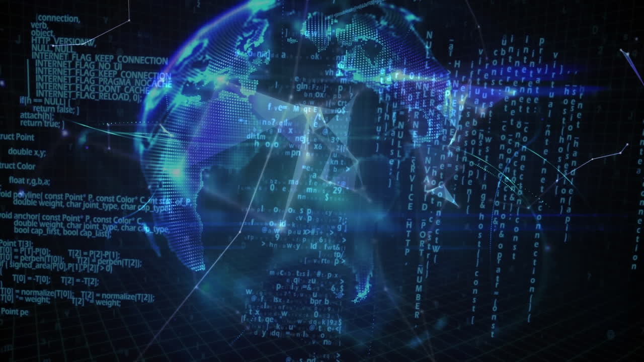 Animation of network of connections with data processing over globe