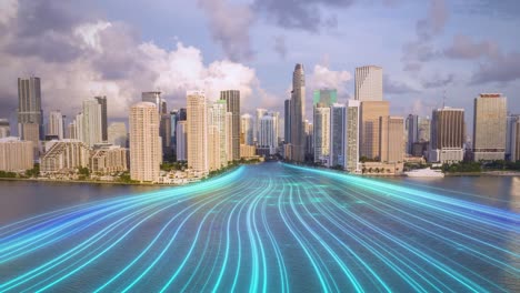 digital data flow across a modern city