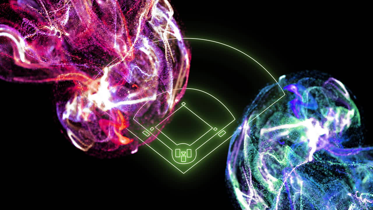 Colorful abstract shapes with glowing lines and geometric animation over black background