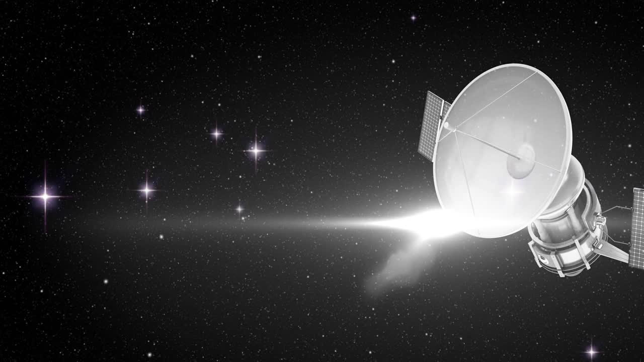 검은 바탕에 빛나는 별 위의 위성 애니메이션