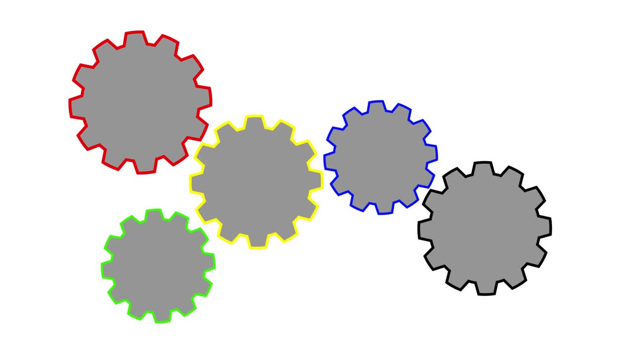 Multicolored Rotation Gears Animation. Spinning Mechanism Concept.