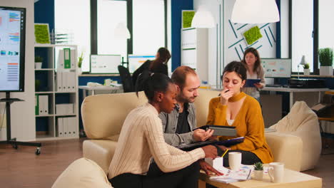 international business team talking to african woman mentor