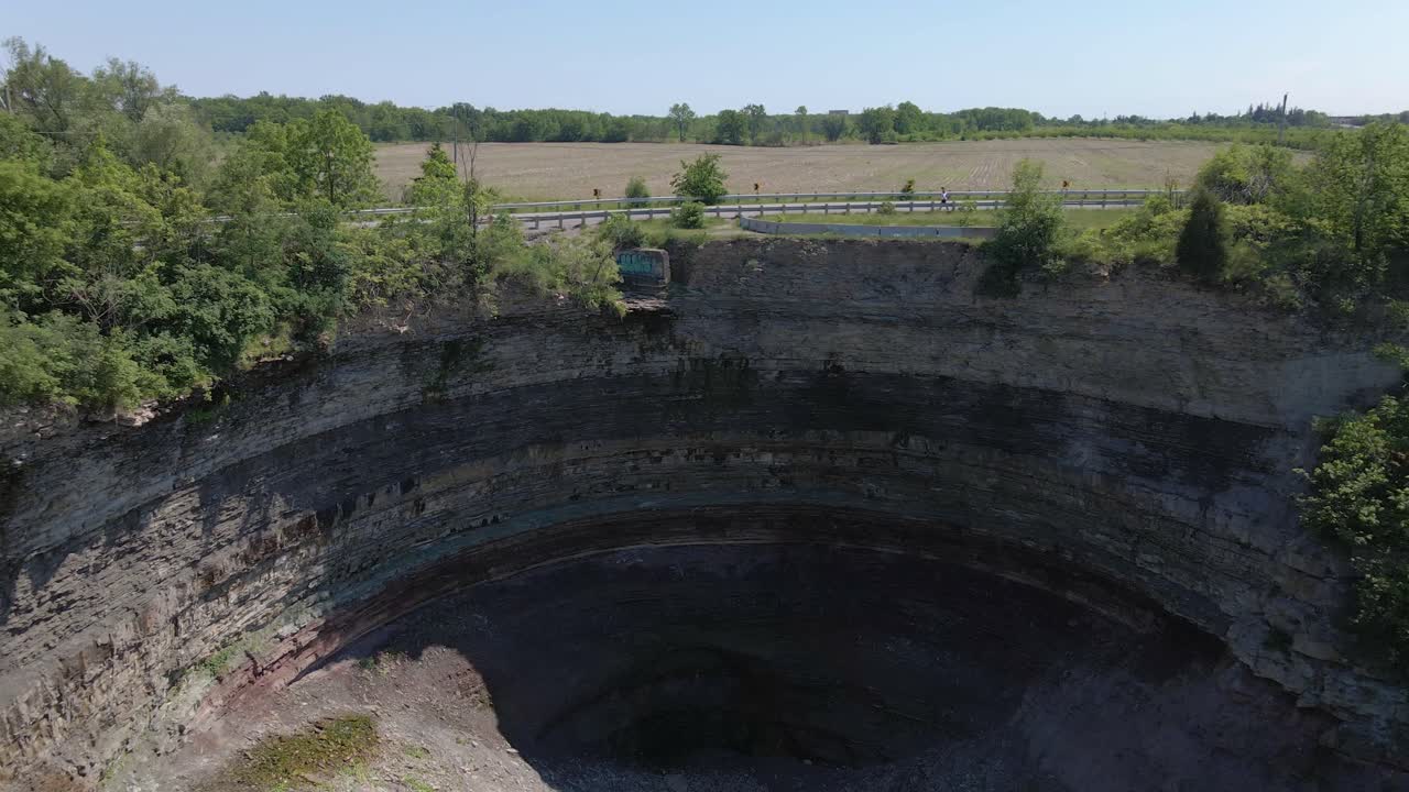 Aerial drone of Devil's Punchbowl in Hamilton, Ontario ,Canada in 4k