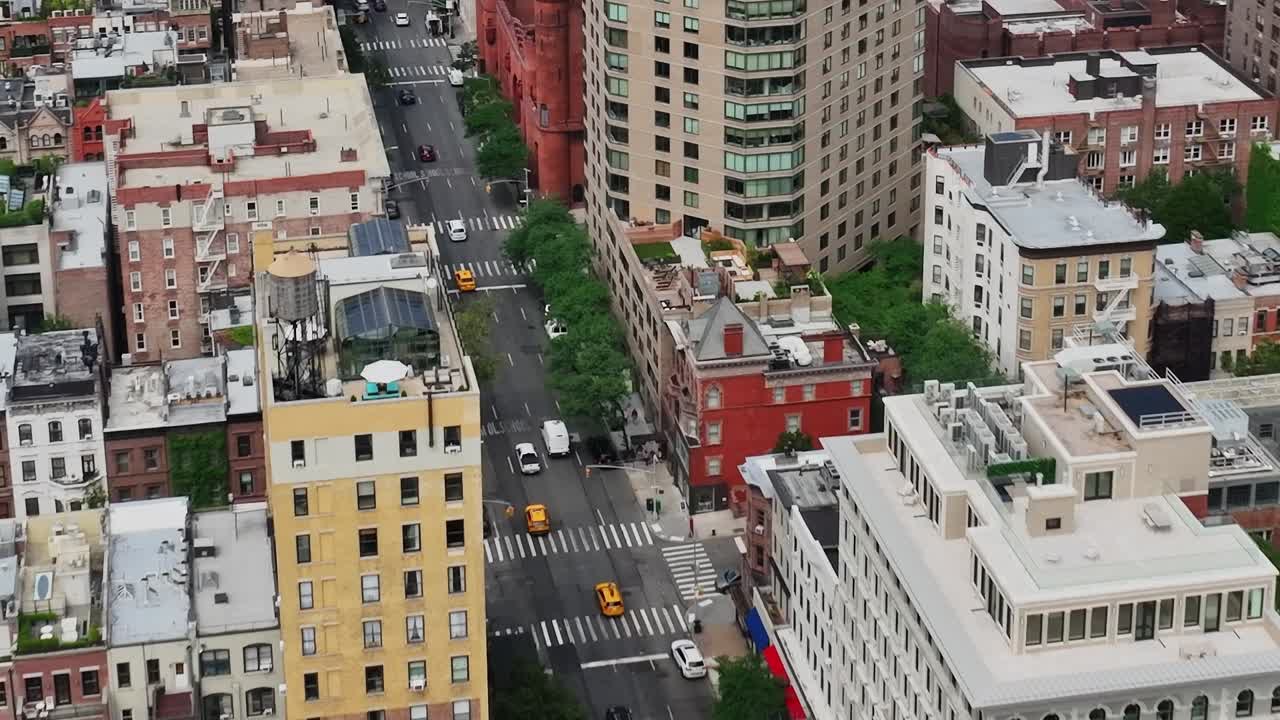 Beautiful aerial view of downtown New York City captured by a drone