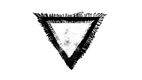 abstract grunge dirty monochrome triangle shape on white background. scratched damaged dynamic element in trendy vintage stop motion style. seamless loop animation for design banner, stamp.