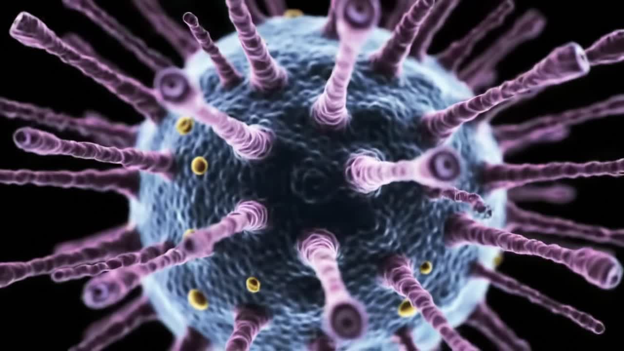 Detailed Visualization of a Virus: Microscopic View Showing Distinct Features and Structures of Viral Composition and Surface Structures in High Definition