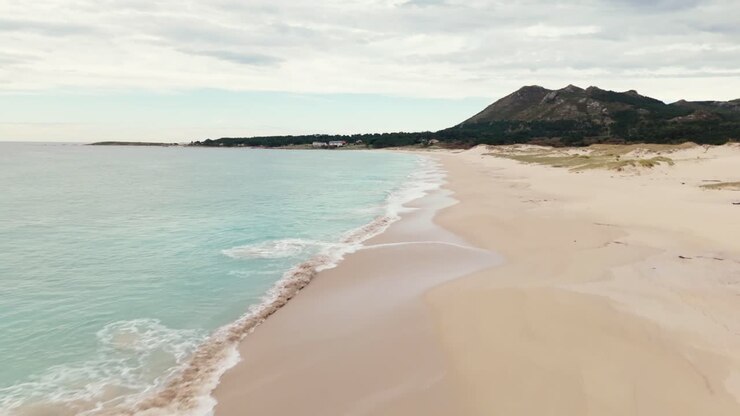 Aerial View Praia de Area Maior, Breathtaking Beach in Spain