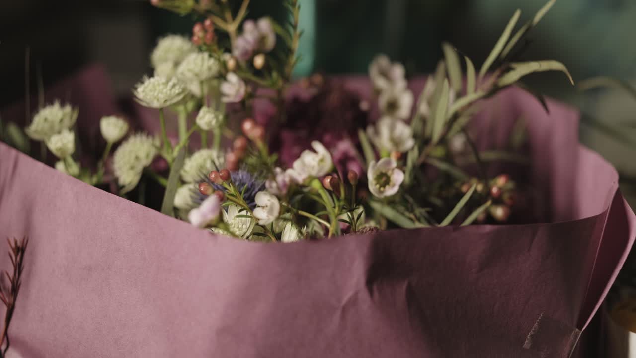 Closeup Of Flower Bouquets In A Florist Shop Business.