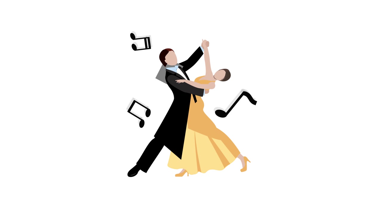 Animert par som selskapsdanser med noter