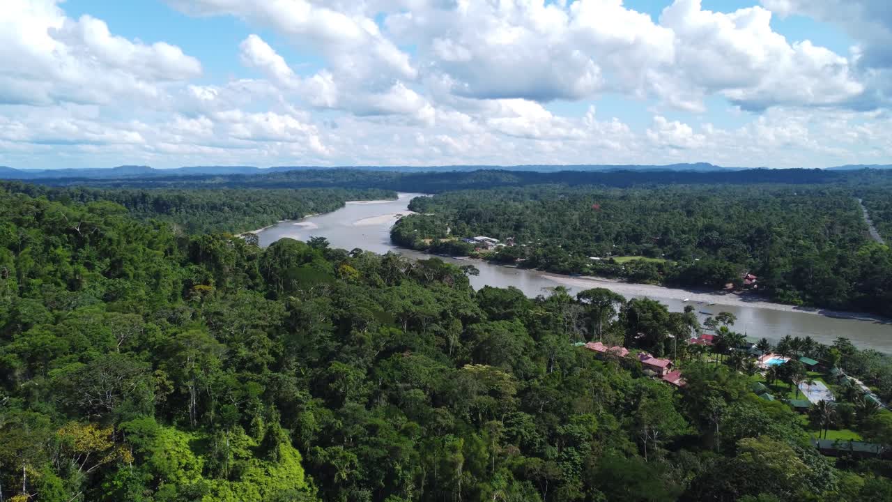 Aerial View of Napo River Flowing Through the Amazon Rainforest Near Misahualli, Ecuador