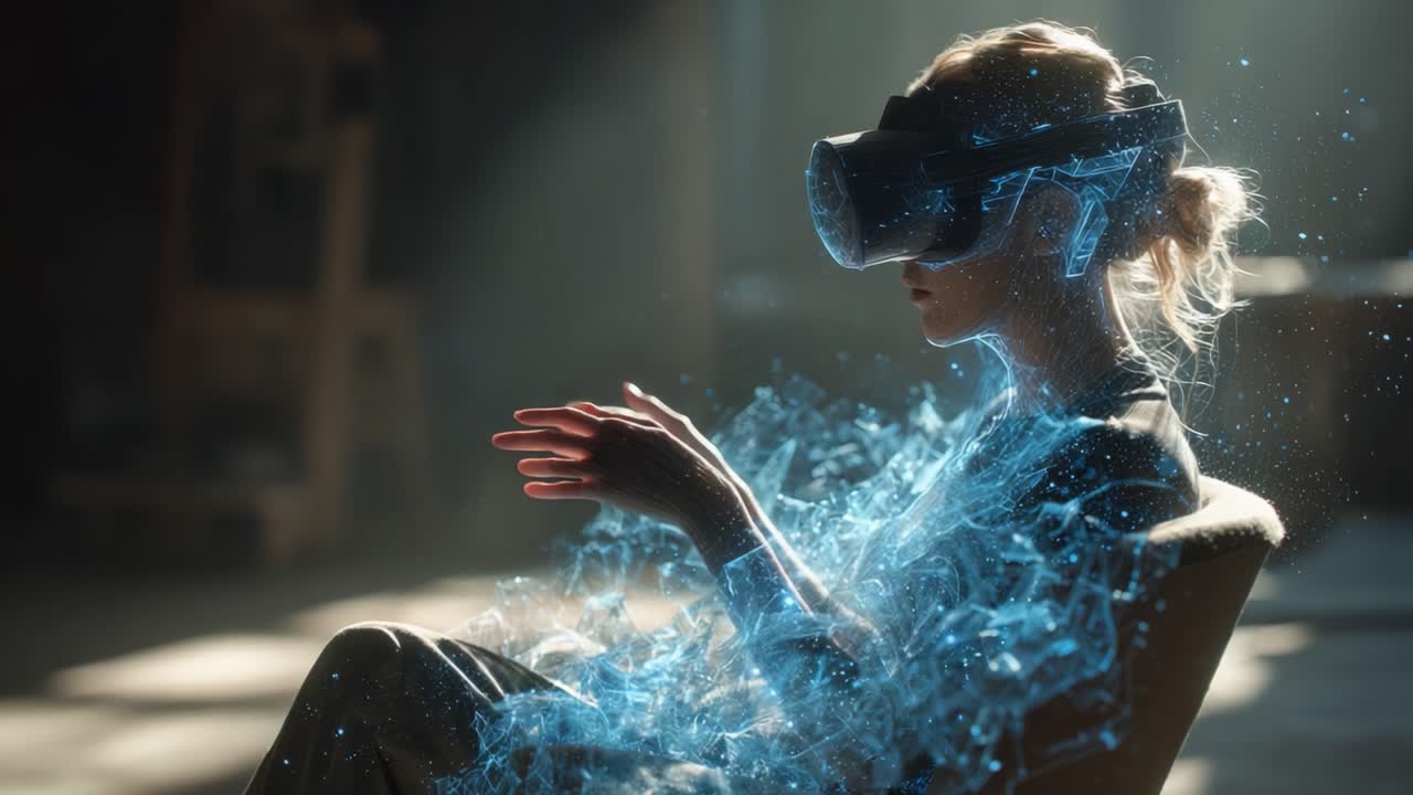 Esperienza di realtà virtuale: un viaggio trascendente attraverso i regni digitali in cui un utente si immerge in immagini straordinarie, esplorando mondi illimitati oltre l'immaginazione, il tutto stando comodamente seduto!