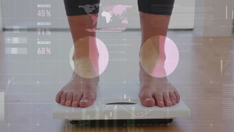 standing on scale, person with data analysis animation over feet