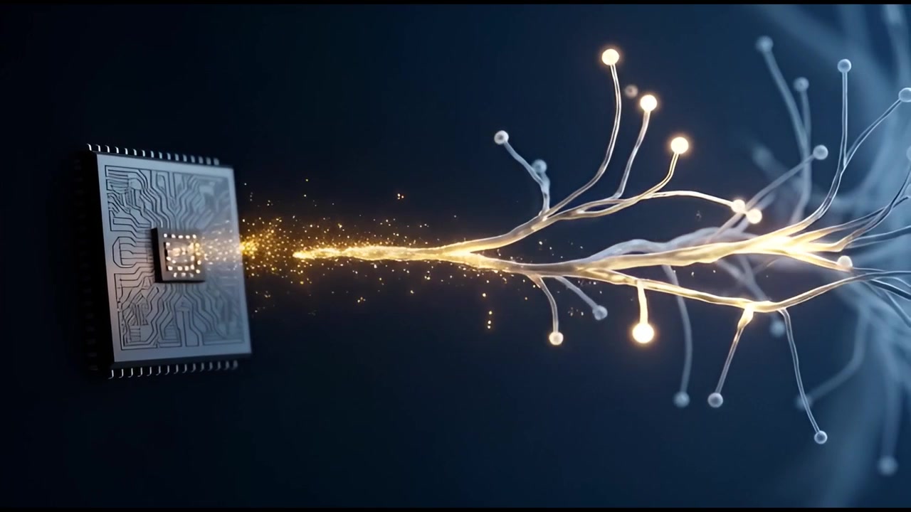 Mikrochip som skickar signaler till ett neuralt nätverk