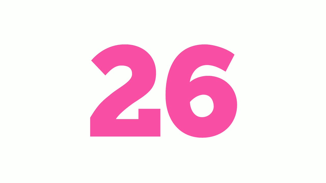 Number 26 twenty six cartoon animation on white background,4k cartoon video number motion graphics for video elements