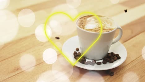 animation of heart and spots over cup of coffee