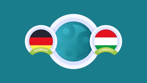 germany vs hungary match football video animation. football 2020 championship match national flag on pole versus teams intro sport background, competition 4k animation