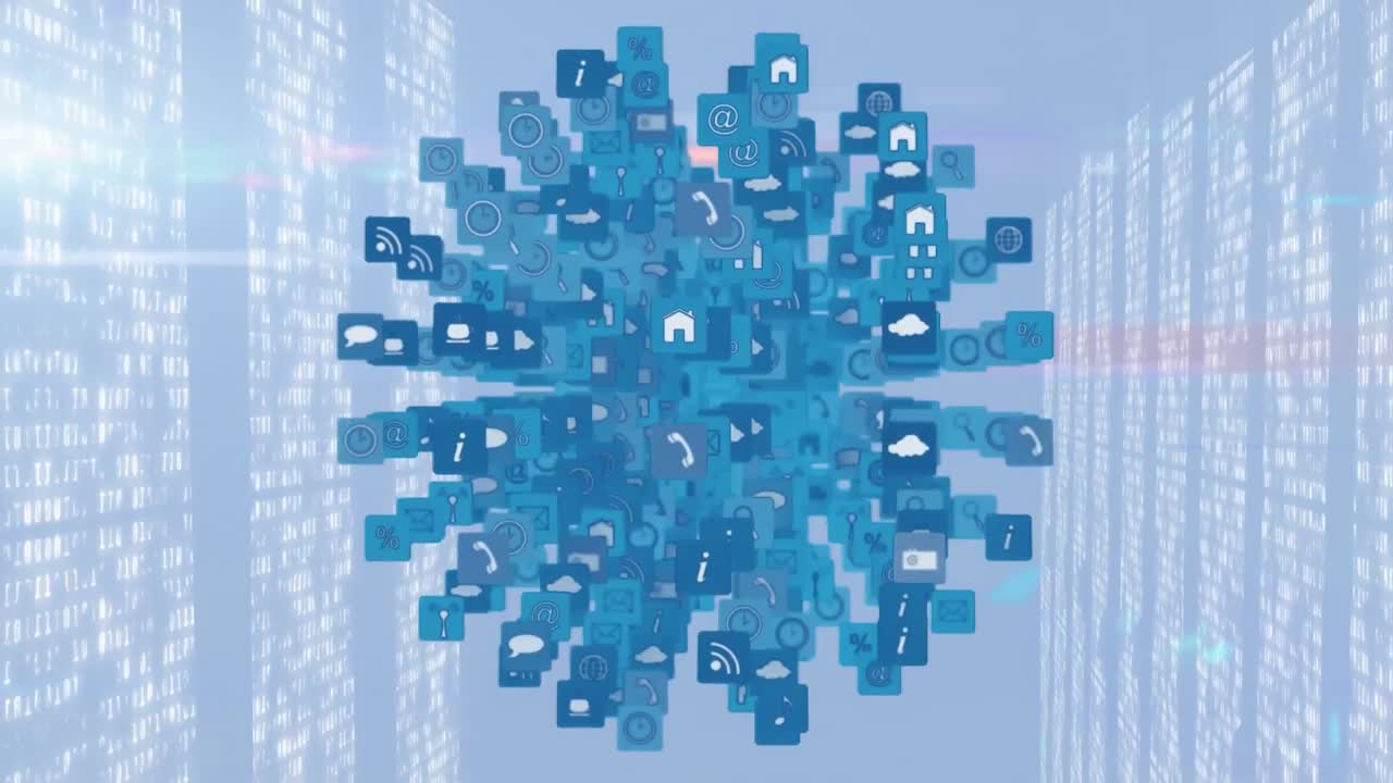 animación de iconos que forman un globo girando