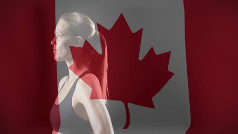 animación de la bandera de canadá sobre una deportista caucásica