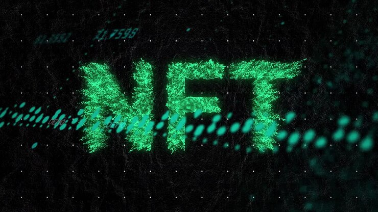 Анимация текста NFT и обработки данных на черном фоне