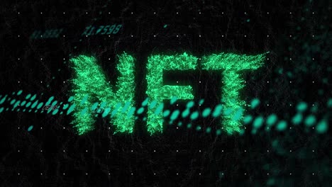 animation of nft text and data processing on black background