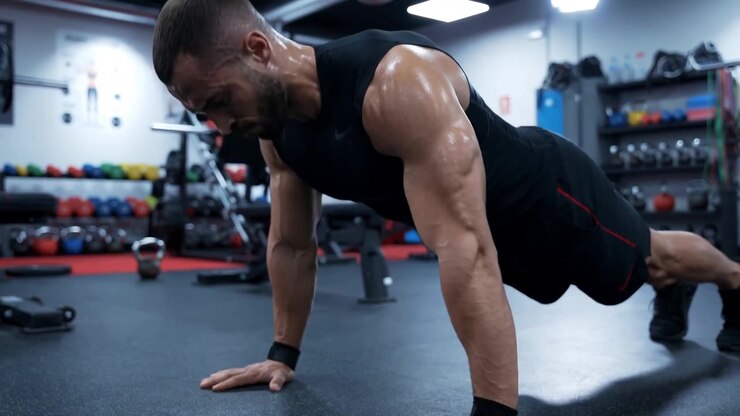 Athlete Exercising In Gym With Push Ups In Medical Illustration Detail