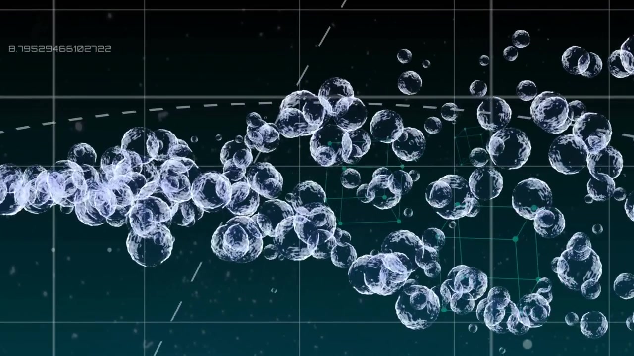 Animation of globes floating over data processing on black background