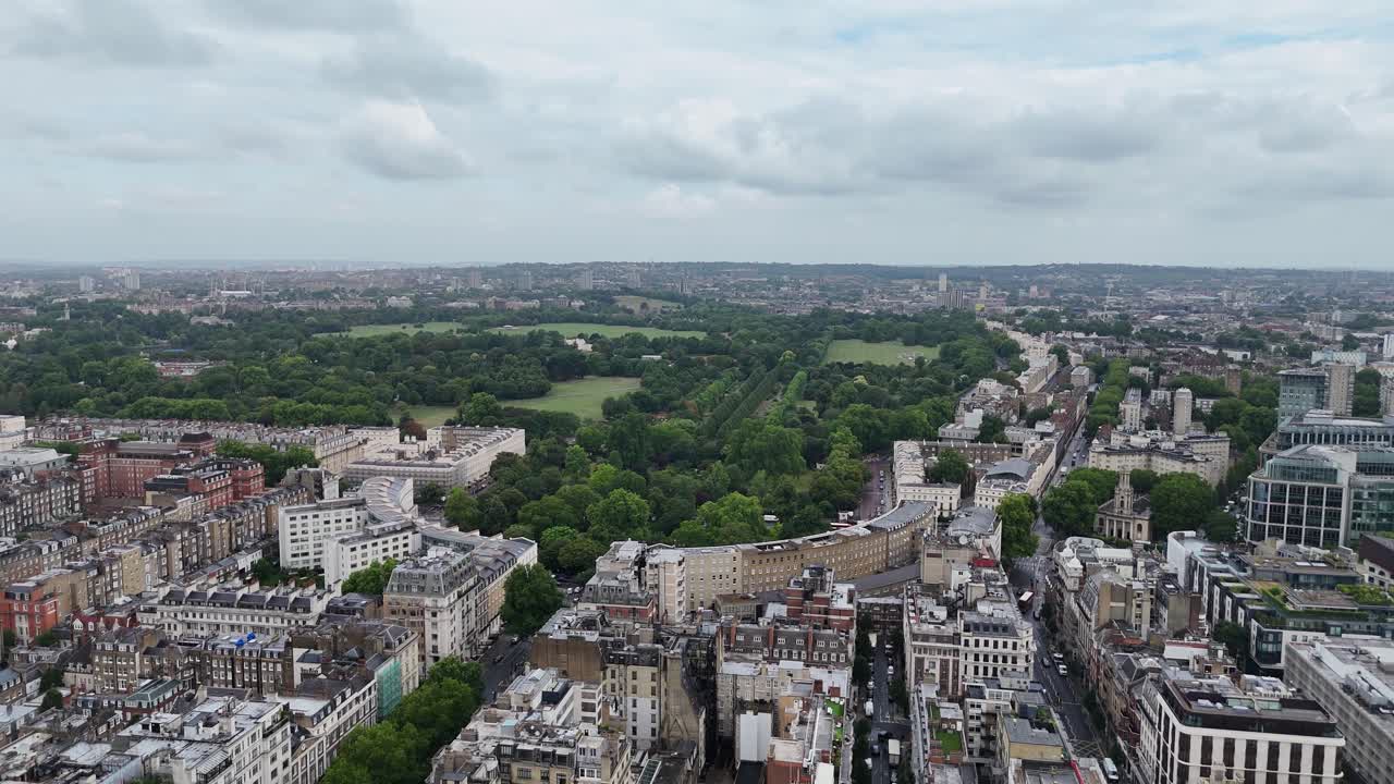 Park Crescent with Regents Park in background London UK drone,aerial