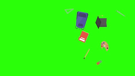 back to school elements animation items on green screen chroma key, graphic source