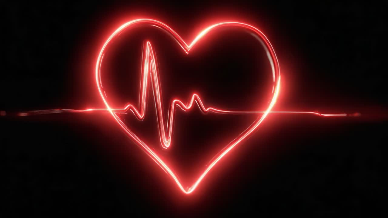 A Vibrant Heartbeat Visualization Showcasing the Dynamic Rhythm of Life through a Captivating Red Heart and Pulse Line in a Dark Background