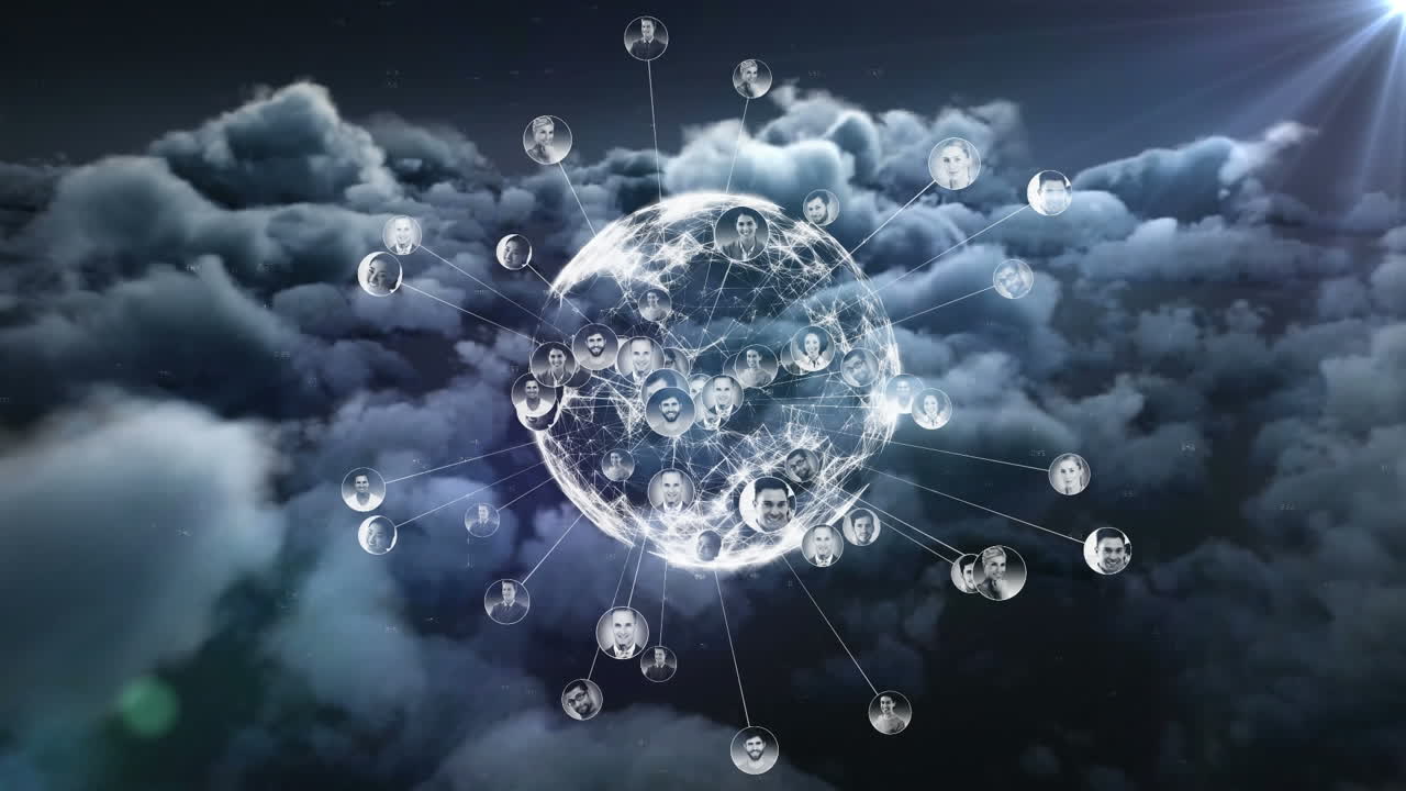 globo digital giratorio con datos humanos en la nube