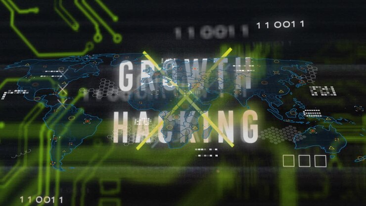 Animation of text and data processing over circuit board on dark background
